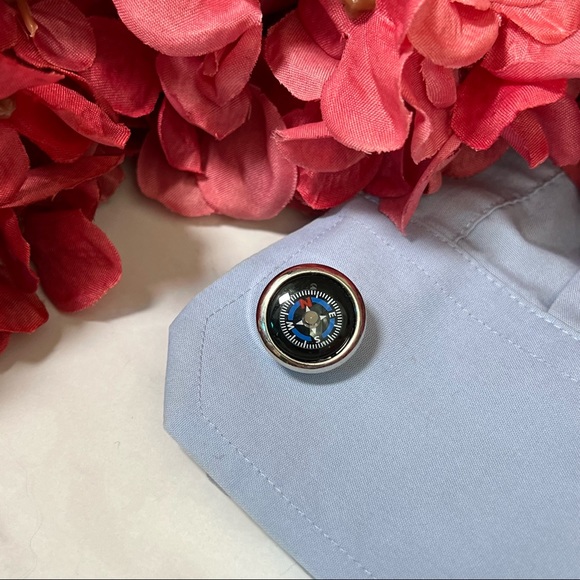 Unique Round Black and Blue Navigation Compass Silver Cufflinks - Picture 11 of 17